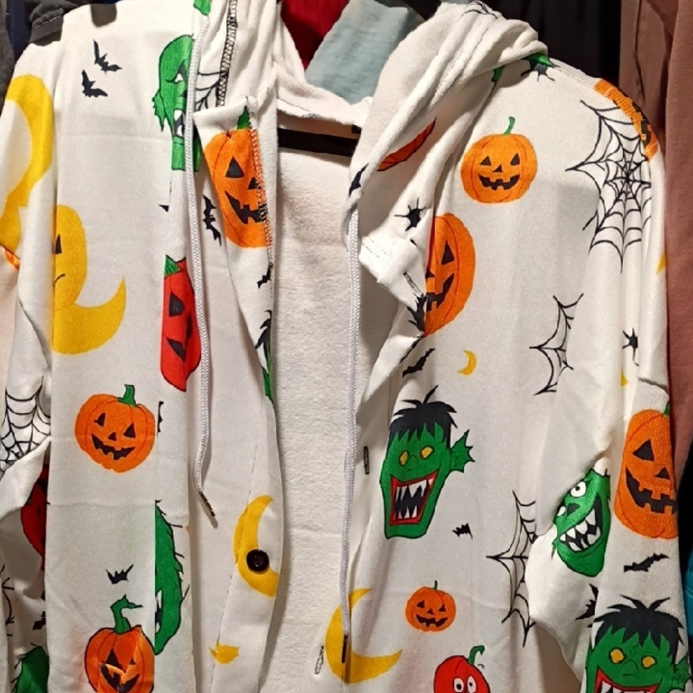 Adult Halloween Costume with Pumpkins and Monsters